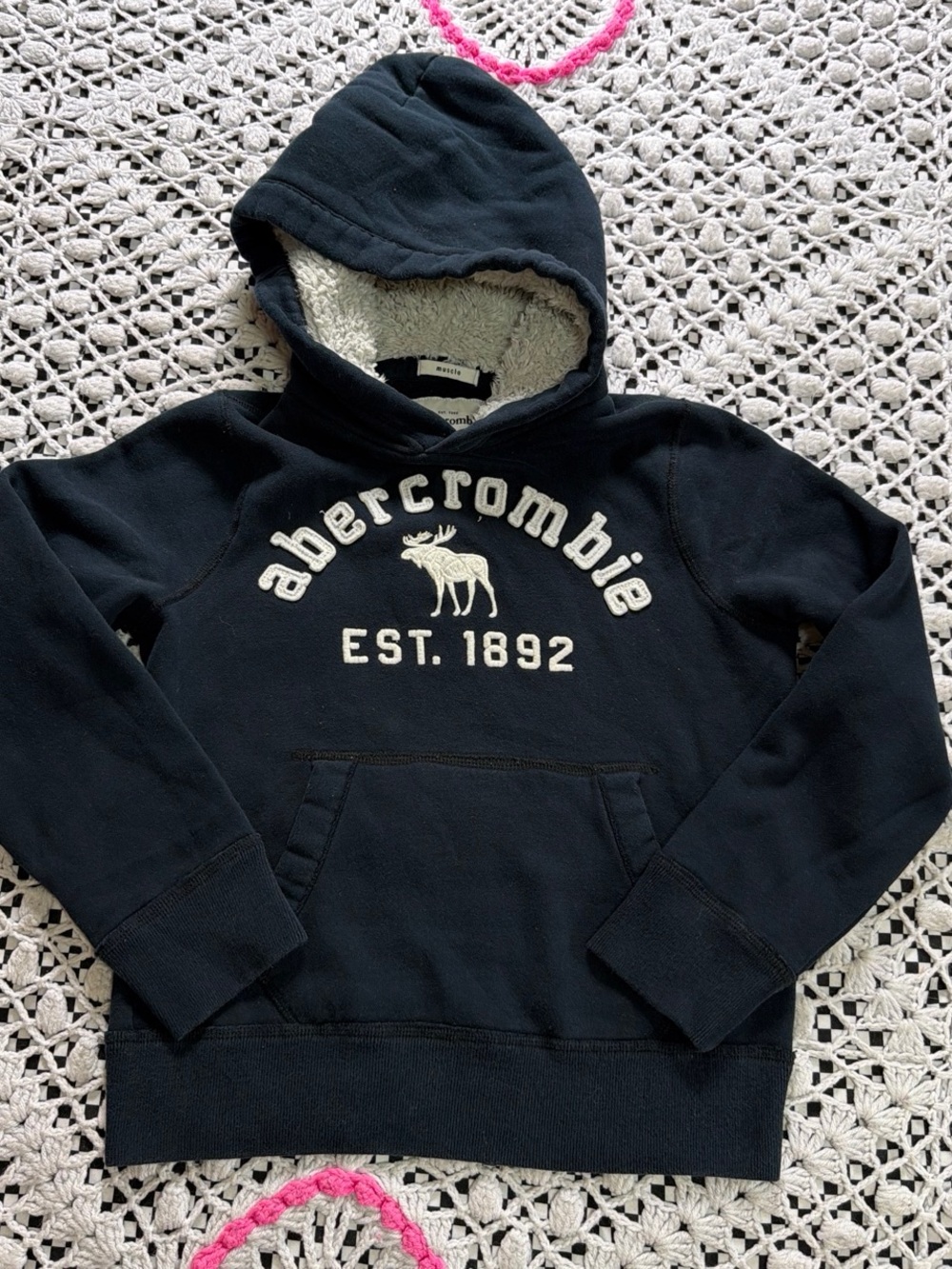 Abercrombie & Fitch Navy Hooded Sherpa-Lined Crewneck Sweatshirt